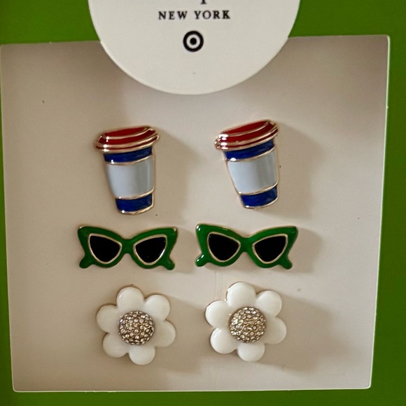 Kate Spade Colorful Earrings Set with Coffee Cup, Sunglasses, and Flower - Picture 4 of 5